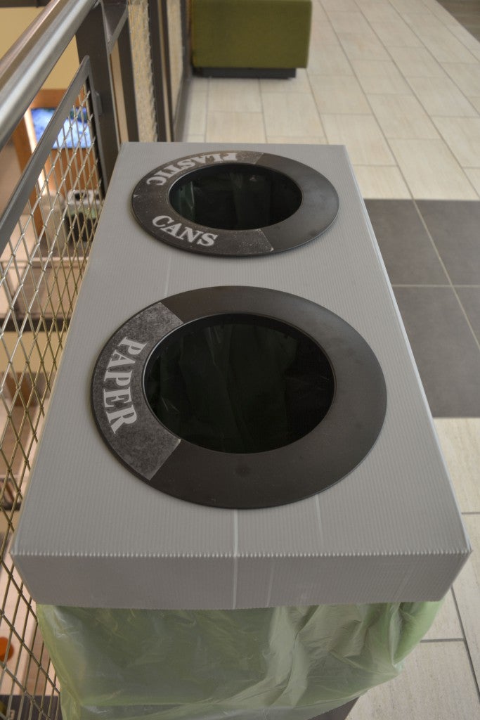 Recycling bins placed in convenient locations on each floor make recycling easy for students, faculty and staff.