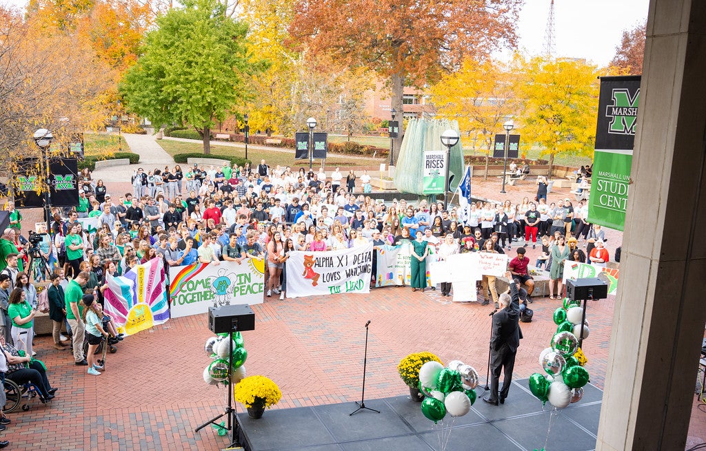 Students gather on the Memorial Student Center Plaza following the annual Unity Walk