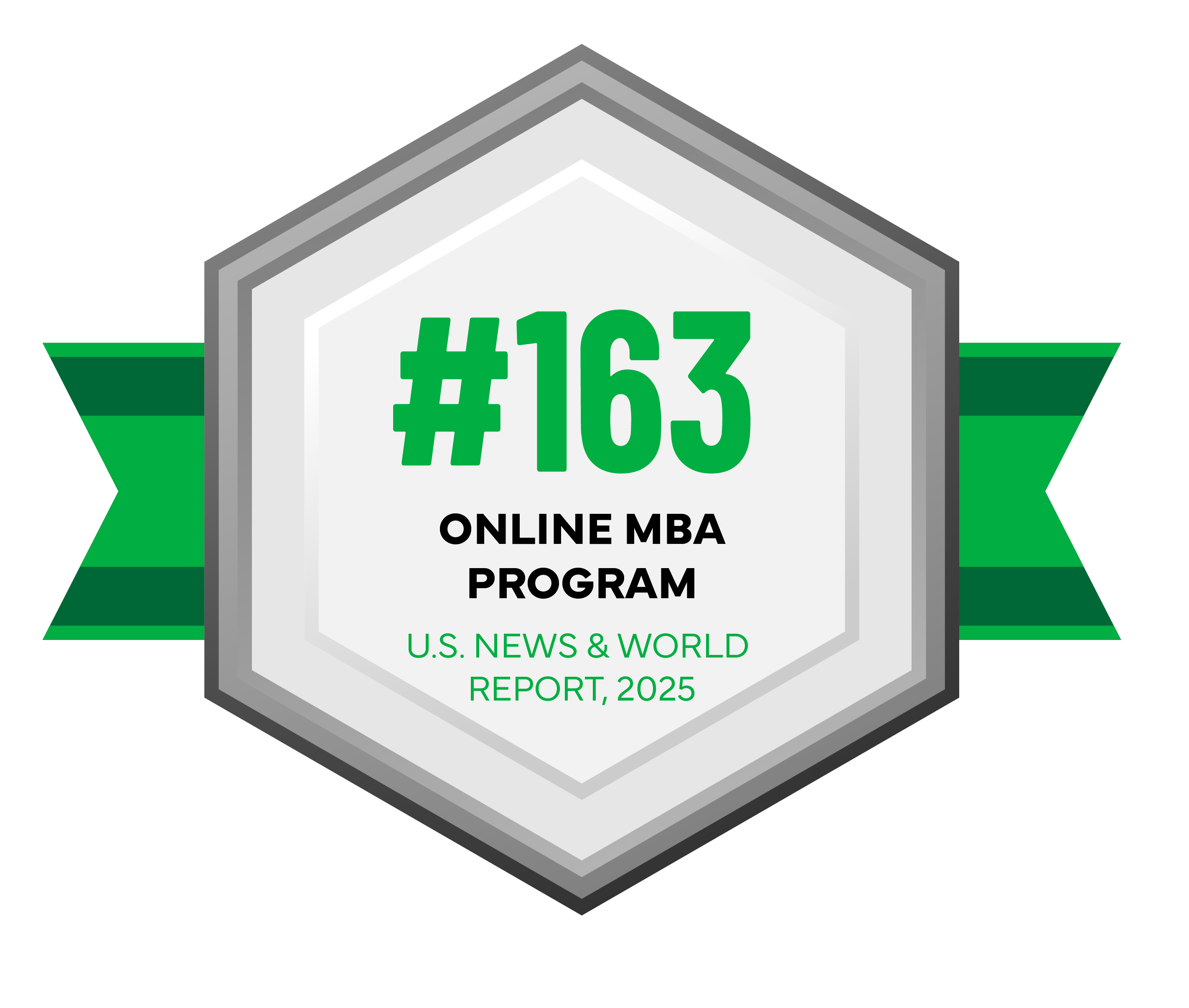 badge displaying #163 Online MBA Program by US News & World Report in 2025